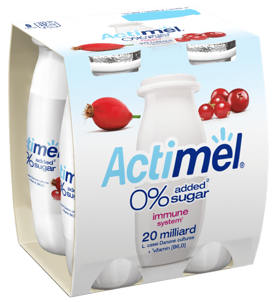 Actimel šípka, brusnica s 0 %<br/>pridaného cukru